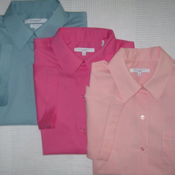 Lot of 3 Blouses Foxcroft Top Women Multi Button Up Short Sleeve Shirts Size 10 - Picture 1 of 16